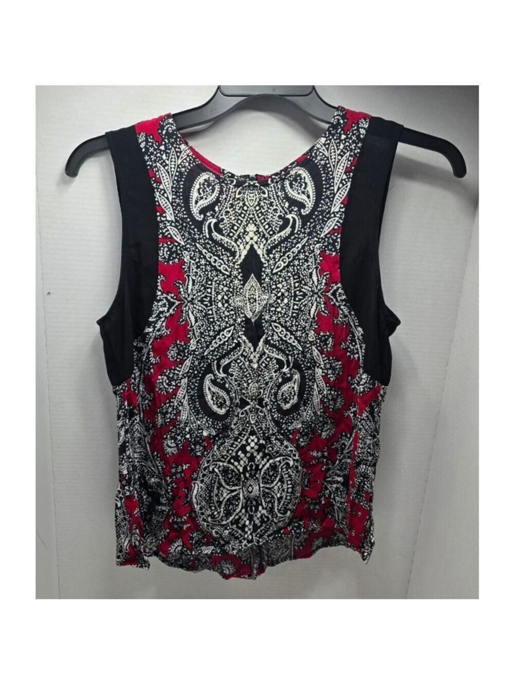 Women's Nicole by Nicole Miller Tank Top M Red Black Paisley